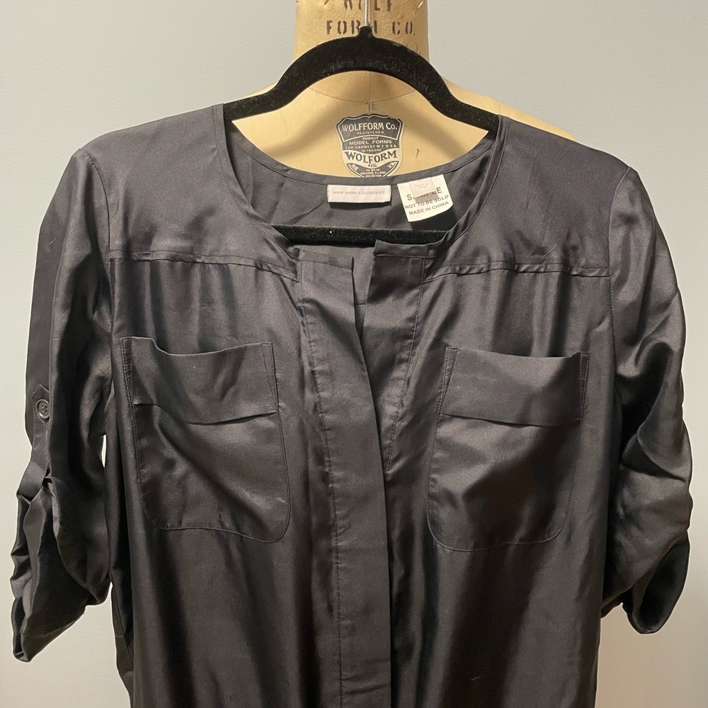 Button Down Drawstring Dull Satin Romper - image 2